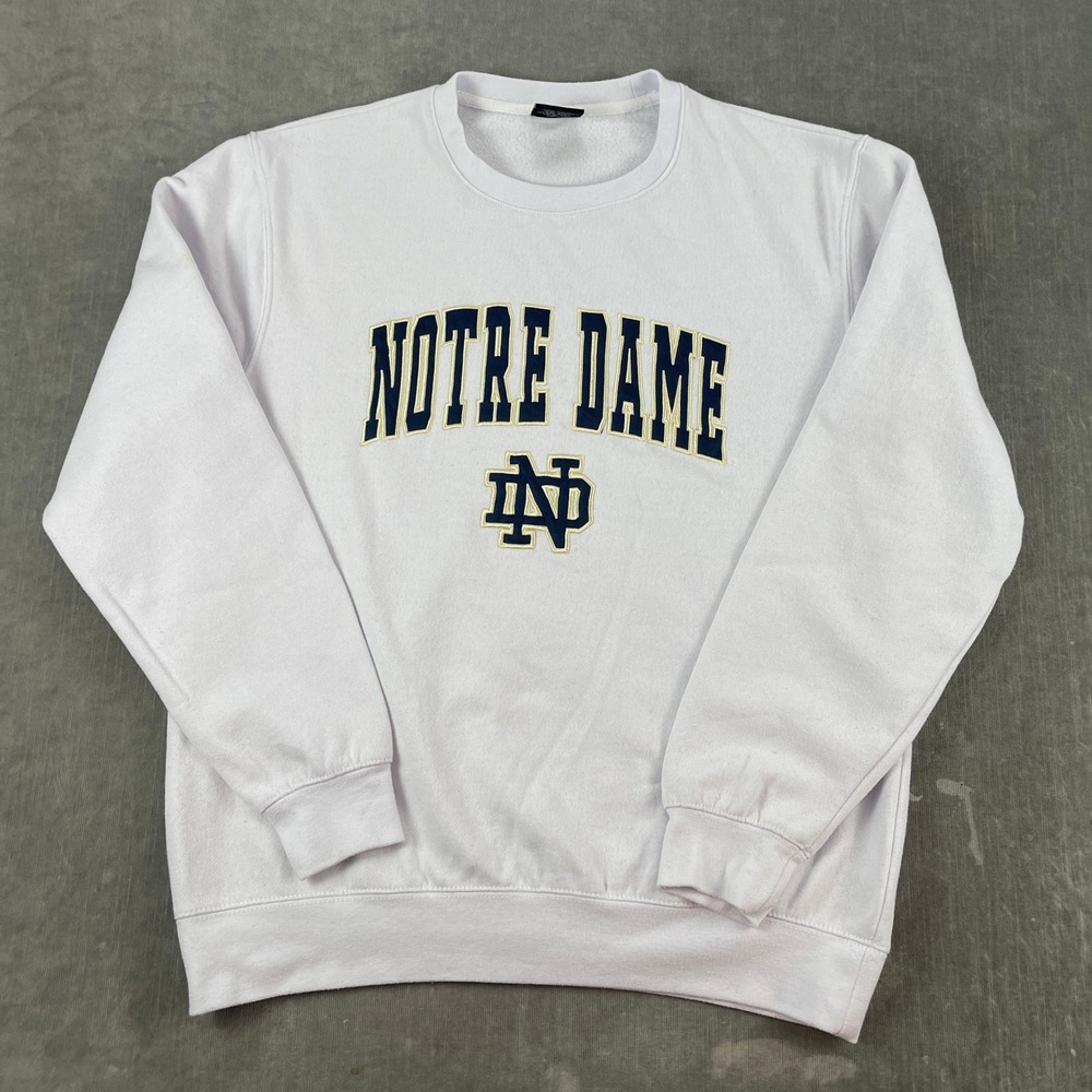 Notre Dame Men Colosseum L White Sweatshirt Fighting Irish Embroidered Crewneck
